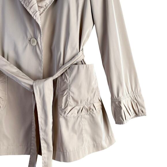 Les Copains Lightweight Neutral Belted Trench Coat Pleat Details in‎ Cream, M - Picture 5 of 13
